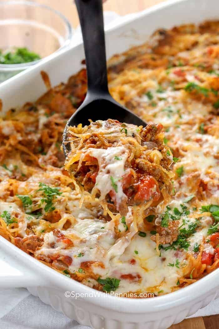 Spaghetti Squash Casserole on spoon