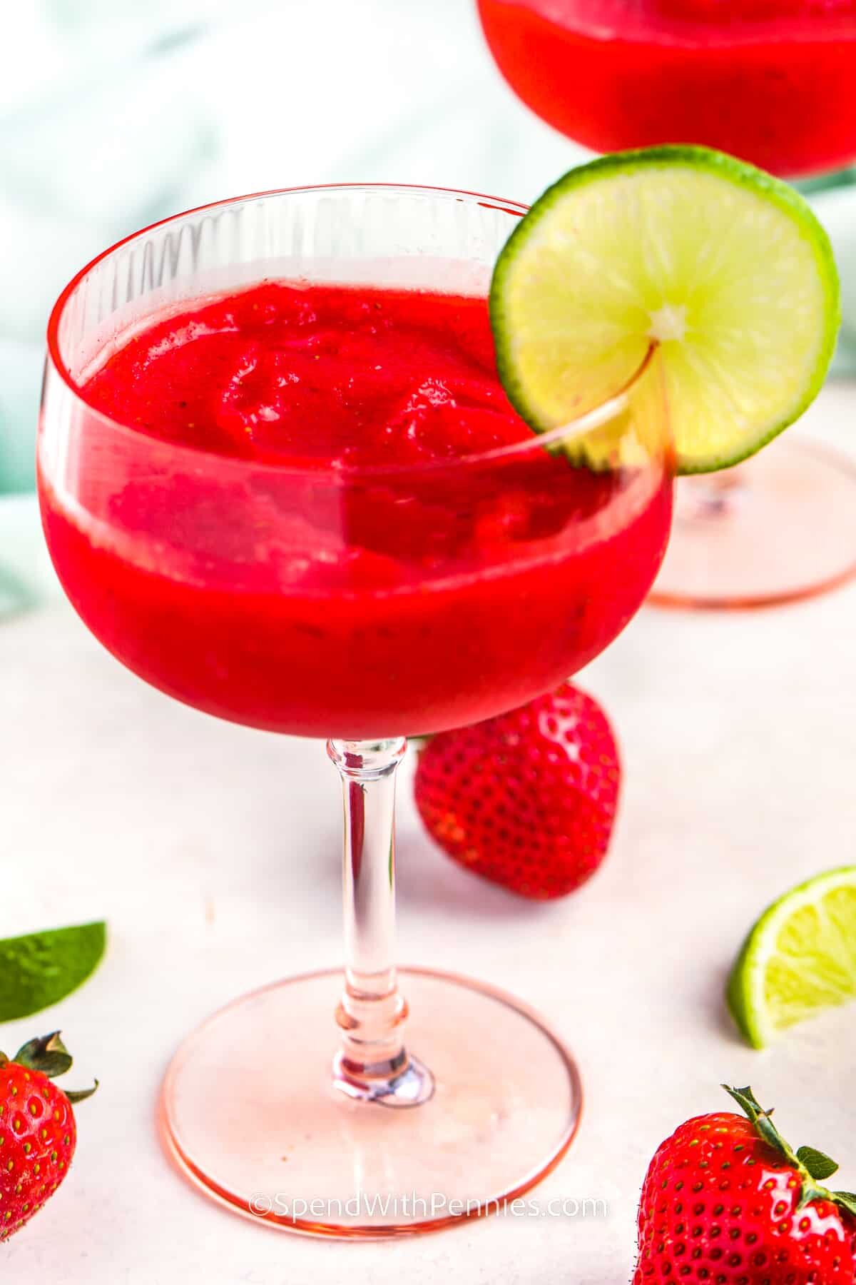 Strawberry Daiquiri with lime wedge