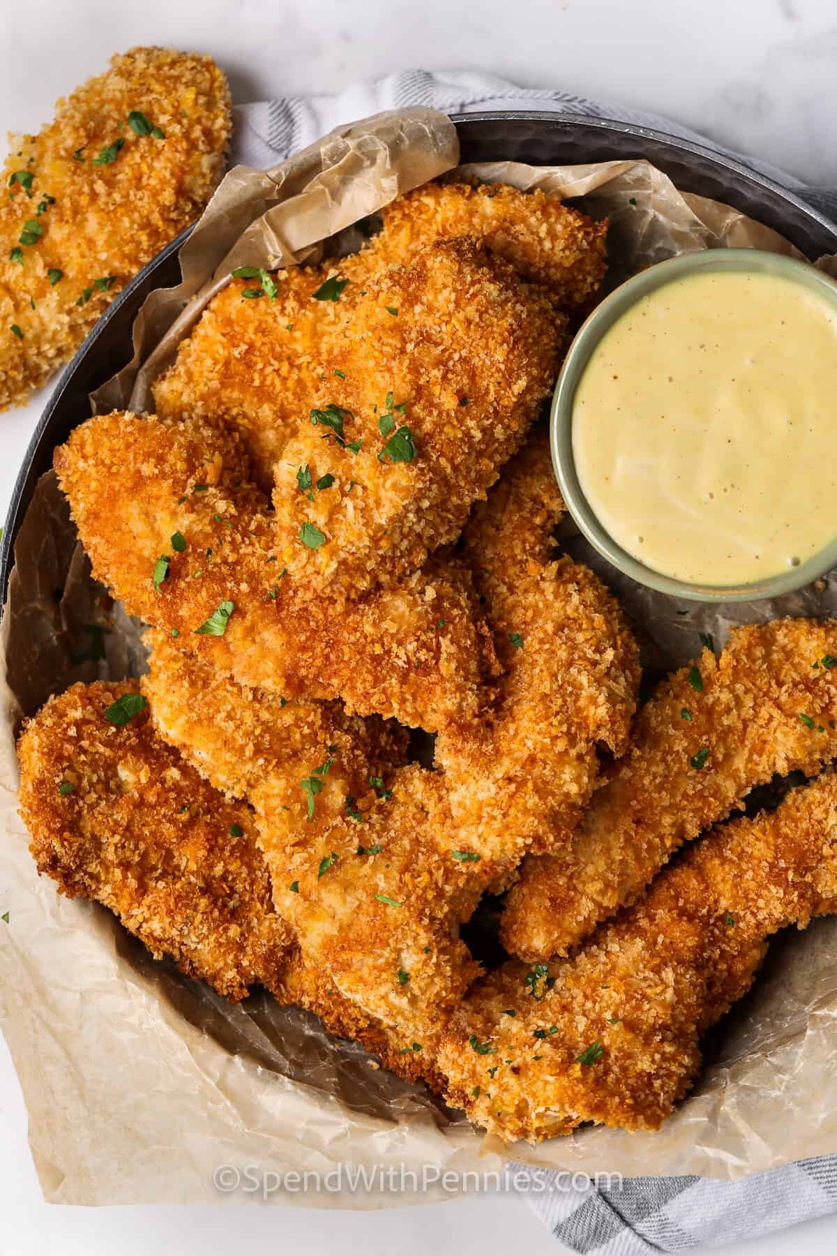 plated Chicken Tenders with dip