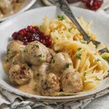 Swedish Meatballs on a plate with noodles