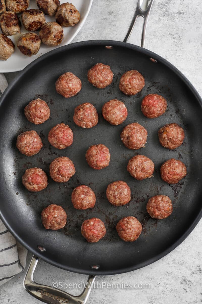 cooking meatballs to make Swedish Meatballs